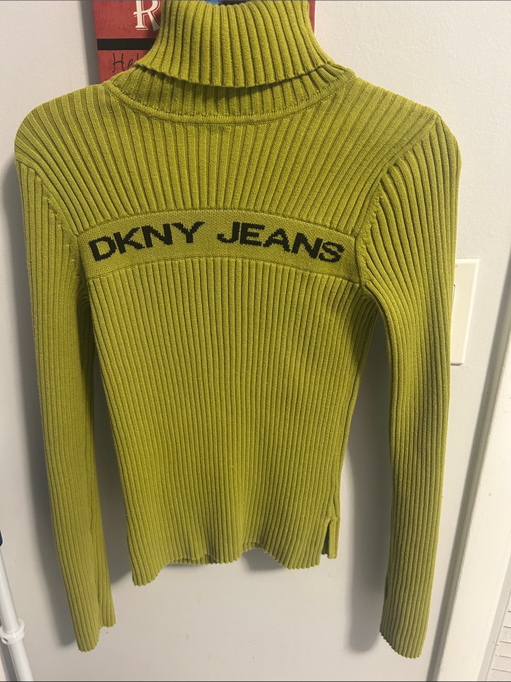 DKNY Olive Ribbed Turtleneck with Logo